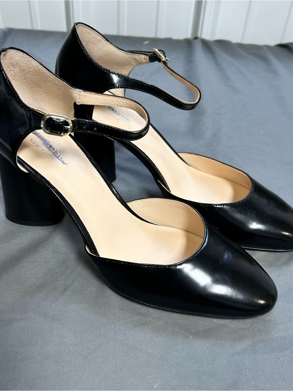 kate spade Black Patent Mary Jane Block Heel Pumps
